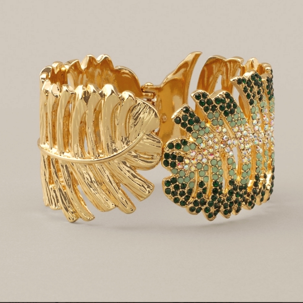 JEWELED PALM LEAF CUFF BRACELET